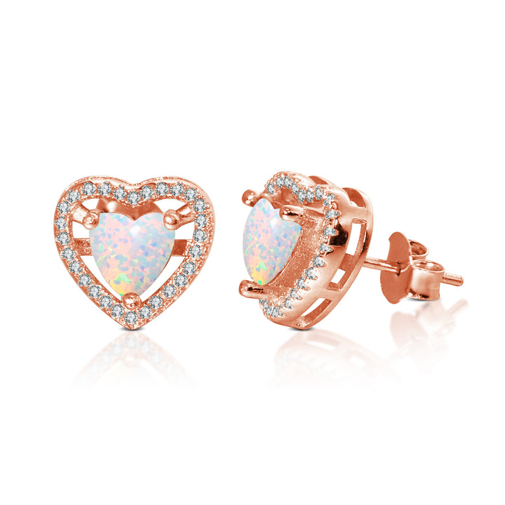 Pendientes de circonita blanca con ópalo en forma de corazón de Olivenorma