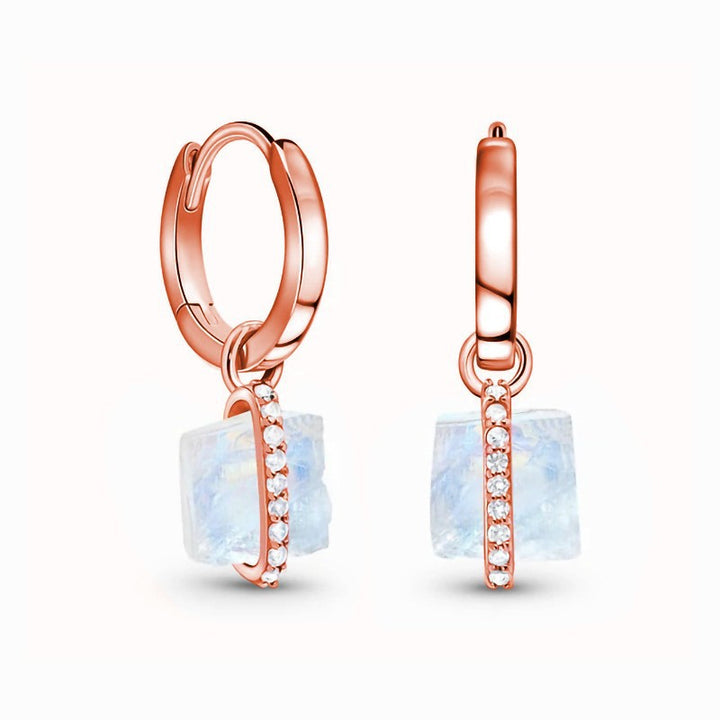 Pendientes de oro rosa y plata S925 con piedra lunar cuadrada de Olivenorma