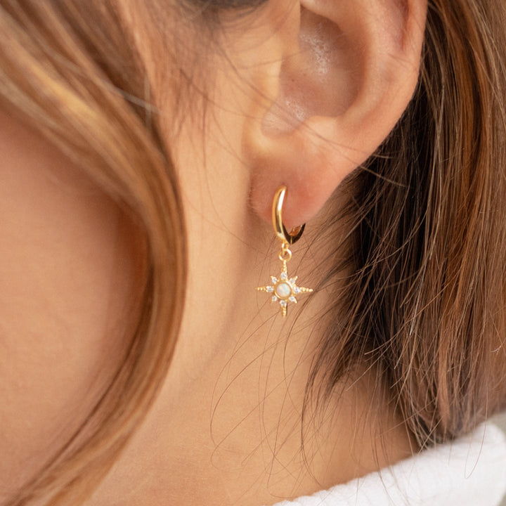 Pendientes de estrella de ocho puntas con circonitas blancas y ópalo de Olivenorma