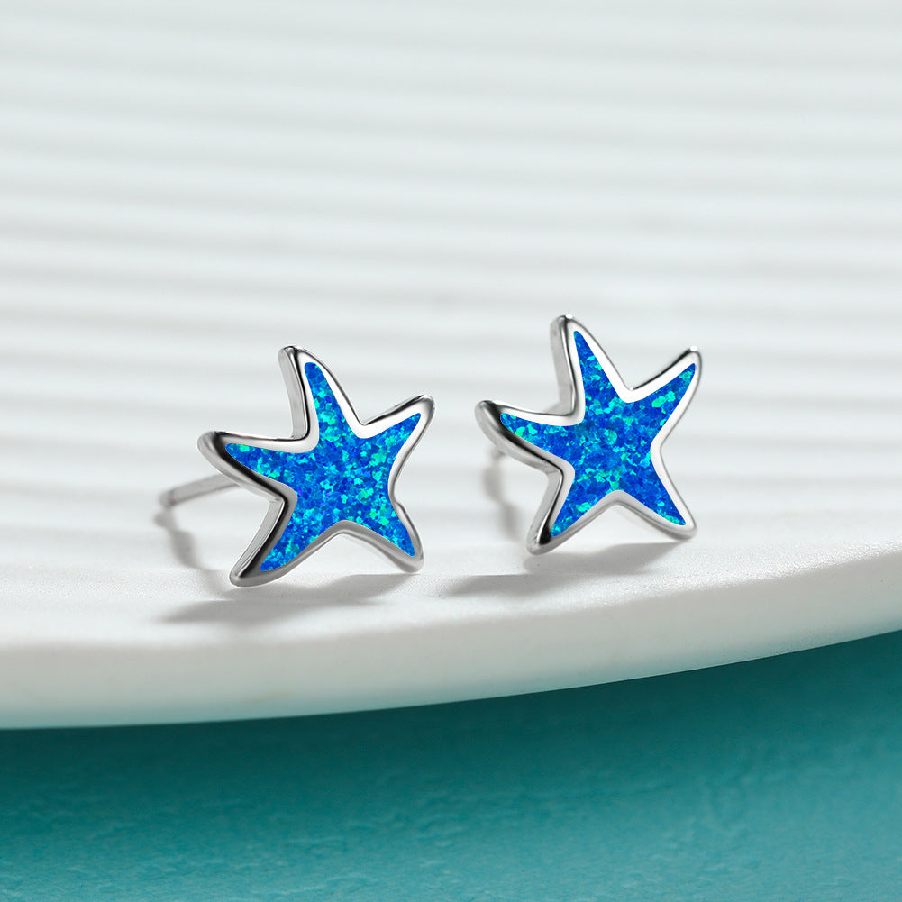 Pendientes de estrella de mar con ópalo azul de Olivenorma - image 3