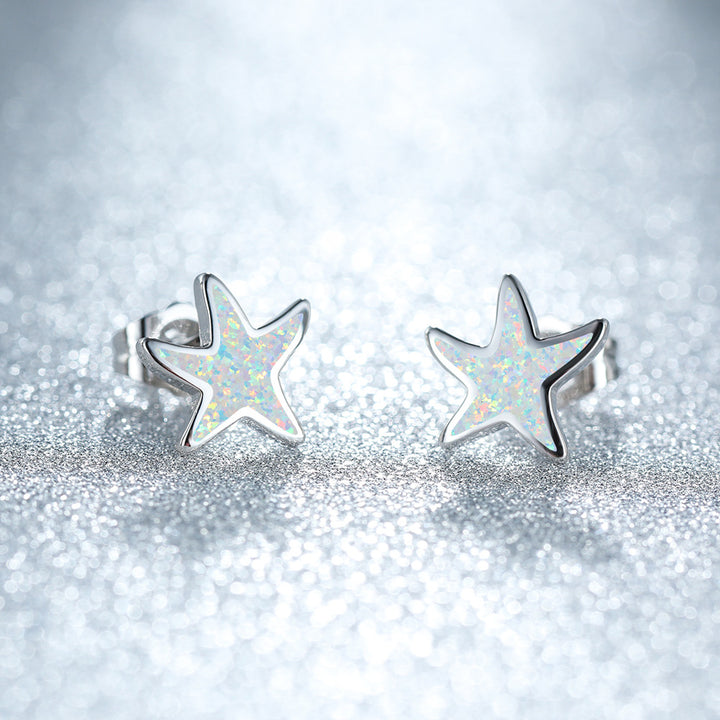 Pendientes de estrella de mar con ópalo azul de Olivenorma - Ópalo - Plata - image 12