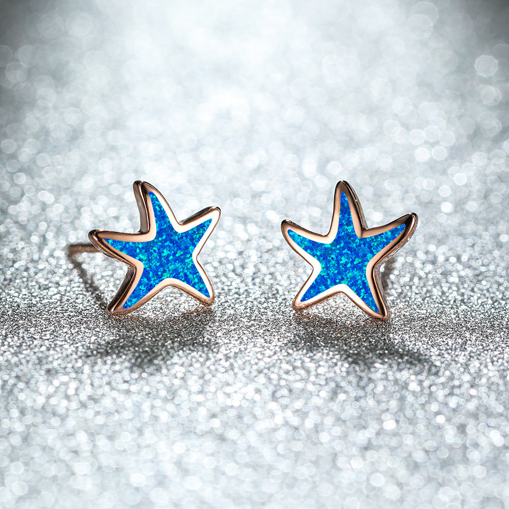 Pendientes de estrella de mar con ópalo azul de Olivenorma - Ópalo azul - Oro rosa - image 6