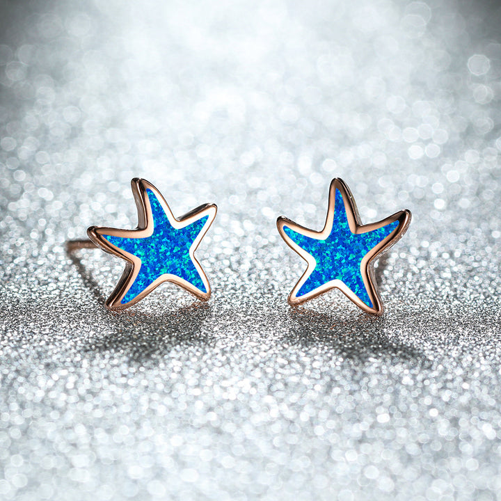 Pendientes de estrella de mar con ópalo azul de Olivenorma - Ópalo azul - Oro rosa - image 6