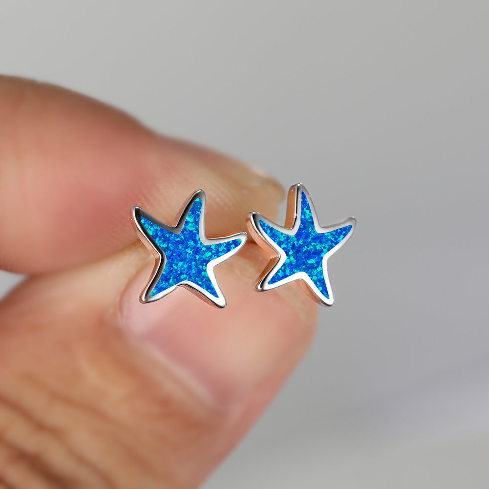 Pendientes de estrella de mar con ópalo azul de Olivenorma - image 2