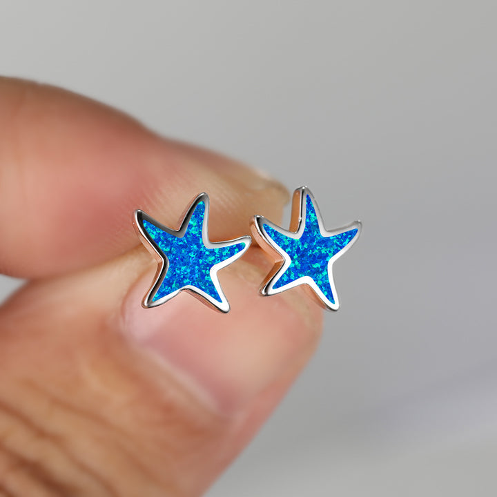 Pendientes de estrella de mar con ópalo azul de Olivenorma - image 2
