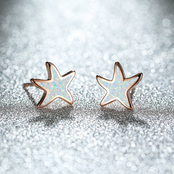 Pendientes de estrella de mar con ópalo azul de Olivenorma - Ópalo - Oro rosa - image 18