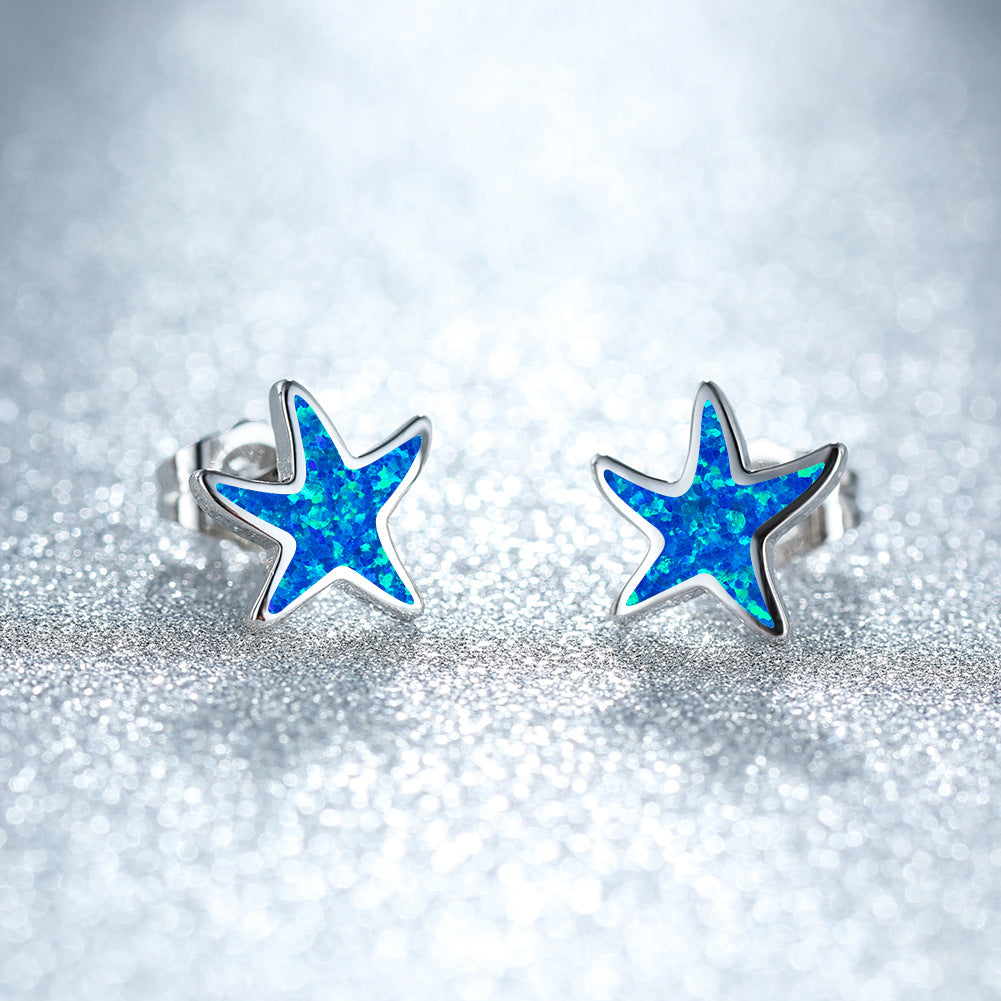 Pendientes de estrella de mar con ópalo azul de Olivenorma - Ópalo azul - Plata - image 1