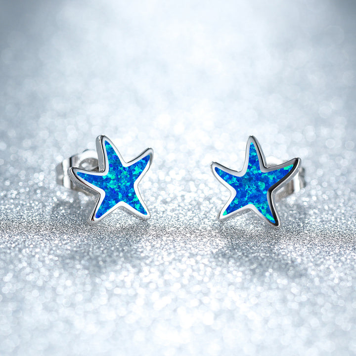 Pendientes de estrella de mar con ópalo azul de Olivenorma - Ópalo azul - Plata - image 1