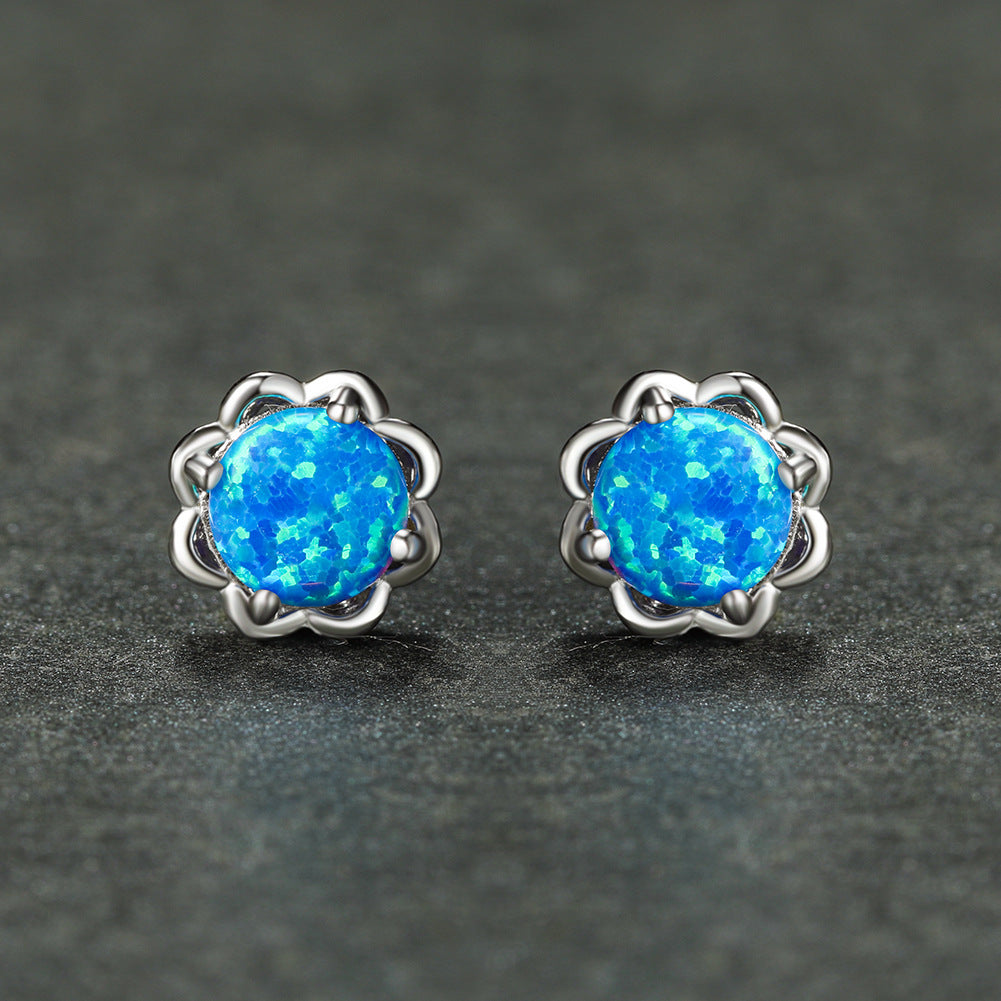Pendientes de lujo de cuatro garras de ópalo en plata 925 de Olivenorma