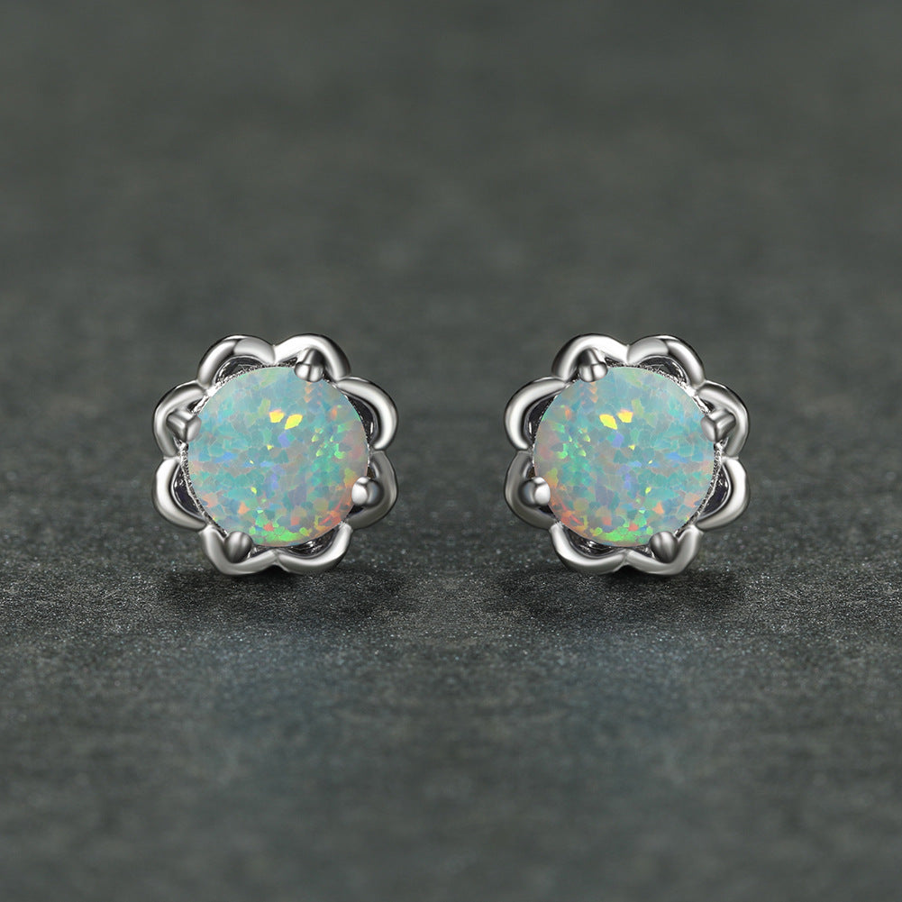 Pendientes de lujo de cuatro garras de ópalo en plata 925 de Olivenorma