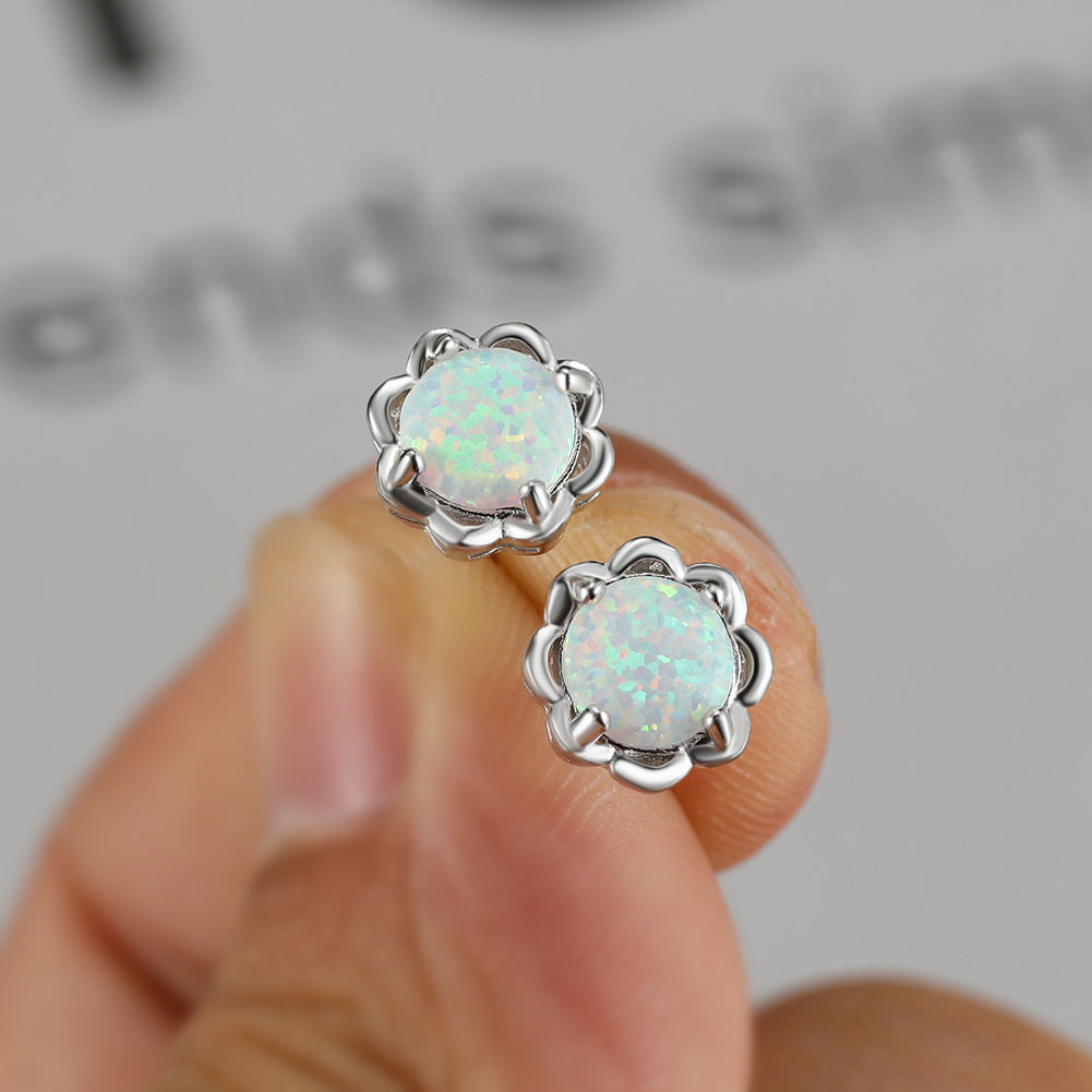 Pendientes de lujo de cuatro garras de ópalo en plata 925 de Olivenorma