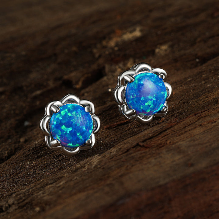 Pendientes de lujo de cuatro garras de ópalo en plata 925 de Olivenorma