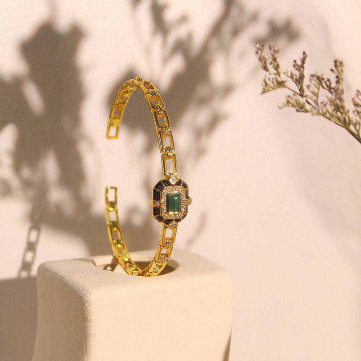 Pulsera ajustable premium de malaquita y ónix negro de Olivenorma