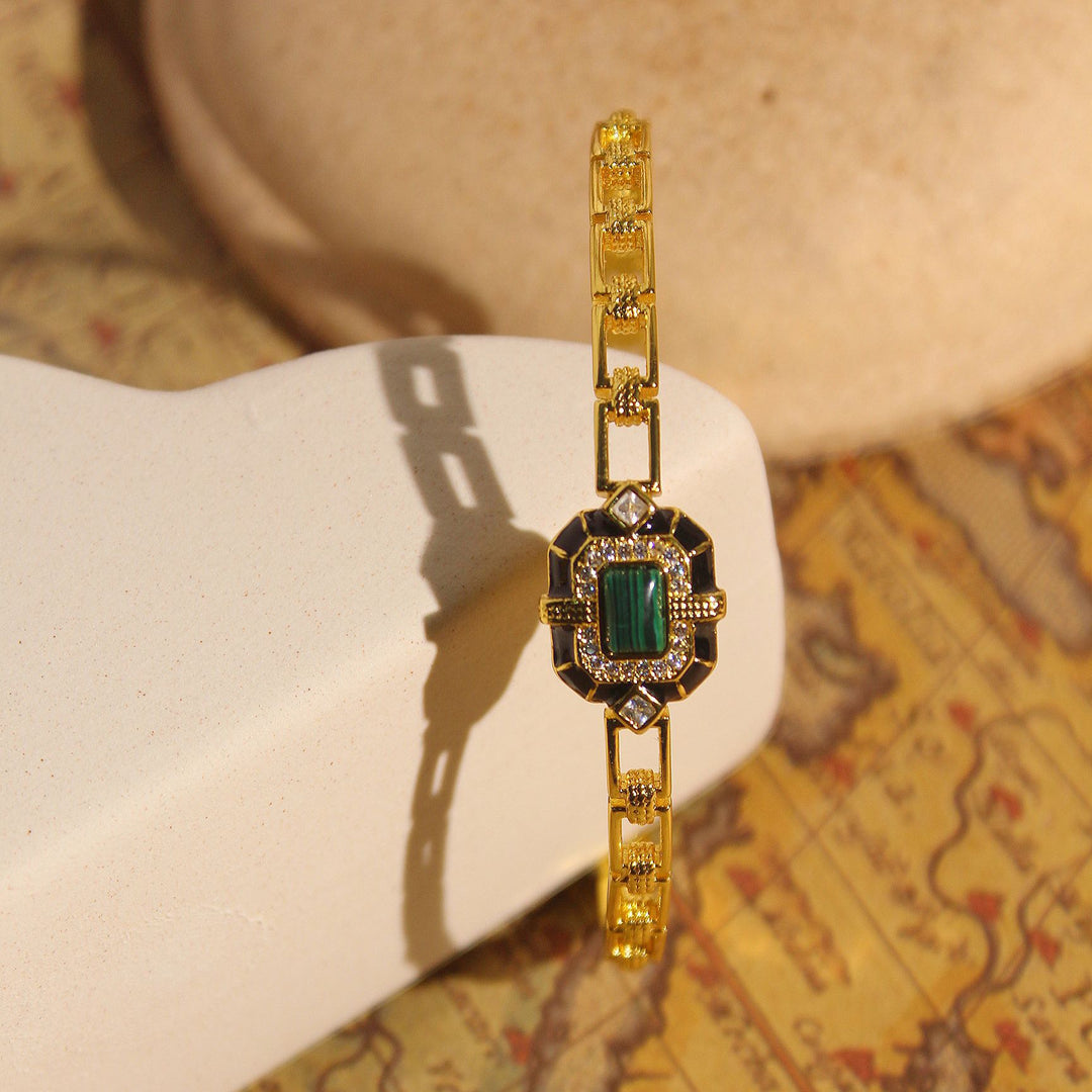 Pulsera ajustable premium de malaquita y ónix negro de Olivenorma