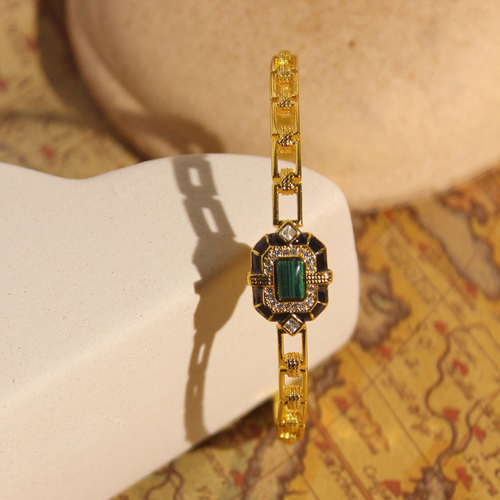 Pulsera ajustable premium de malaquita y ónix negro de Olivenorma