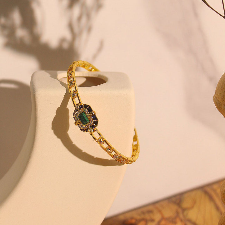 Pulsera ajustable premium de malaquita y ónix negro de Olivenorma