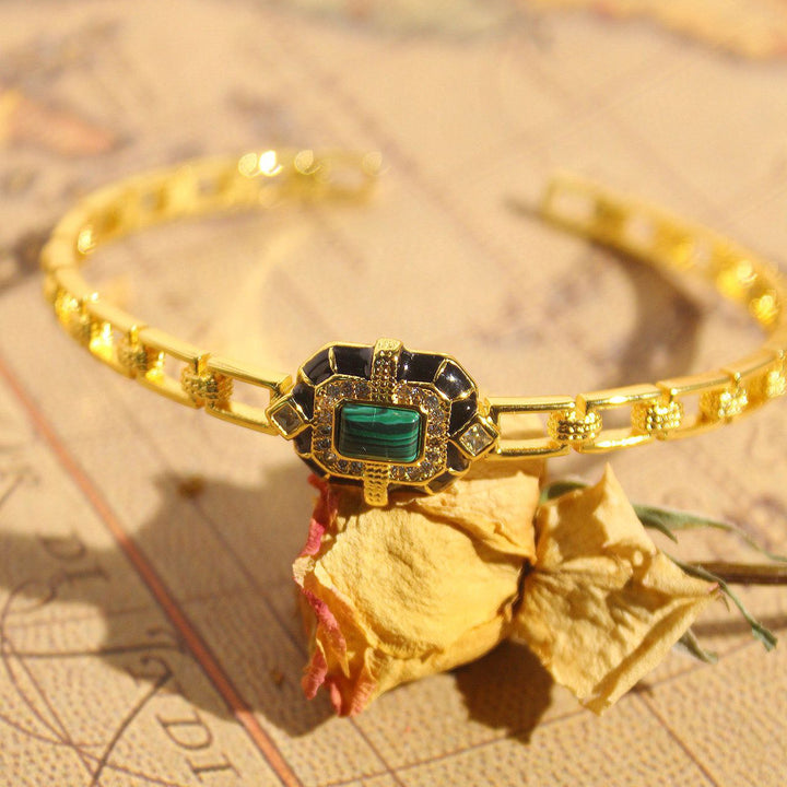 Pulsera ajustable premium de malaquita y ónix negro de Olivenorma
