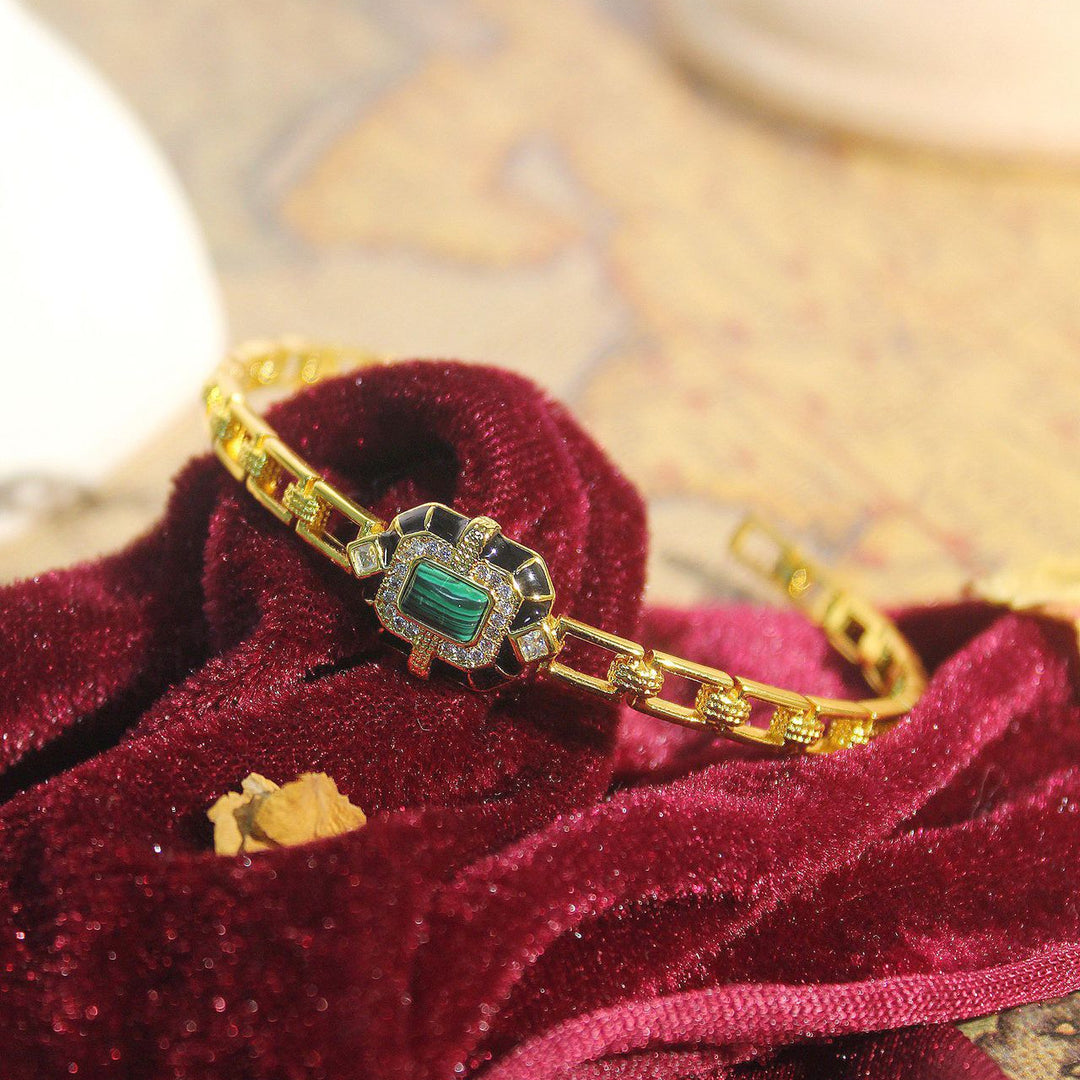 Pulsera ajustable premium de malaquita y ónix negro de Olivenorma
