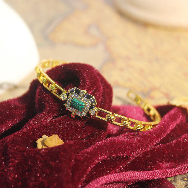 Pulsera ajustable premium de malaquita y ónix negro de Olivenorma