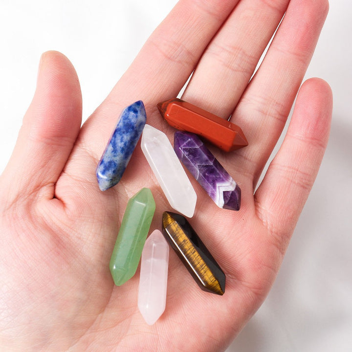 Piedras preciosas decorativas para chakras con columna de doble punta de cristal natural de Olivenorma