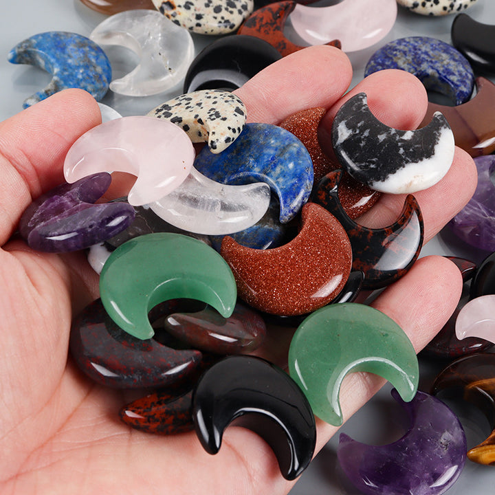 Juego de 3 piezas de piedras naturales con forma de luna pequeña de Olivenorma para decoración de piedras preciosas