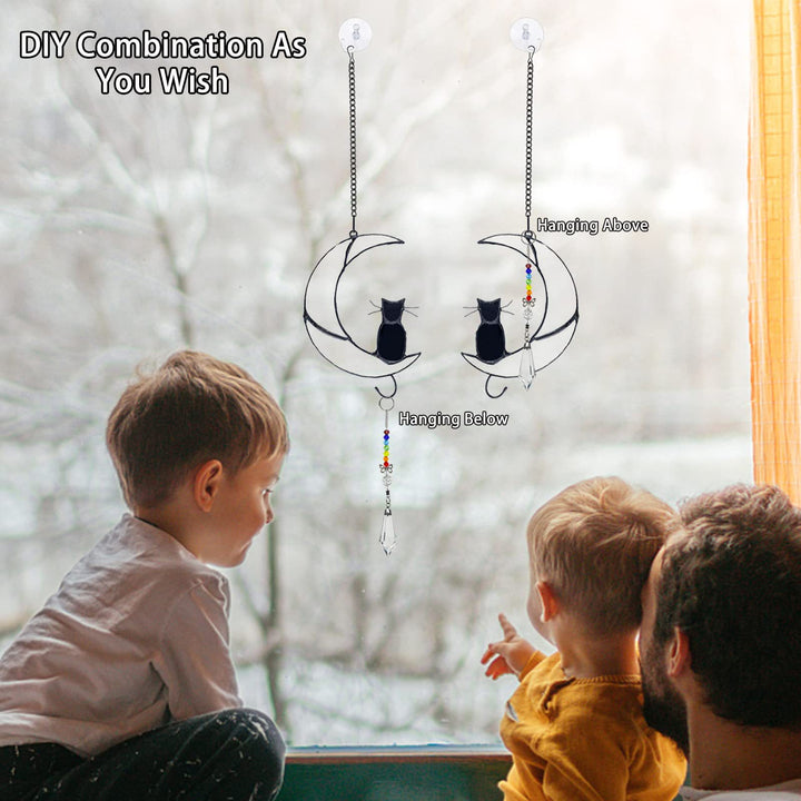 Adorno de cristal para ventana con forma de gato negro y luna blanca de Olivenorma