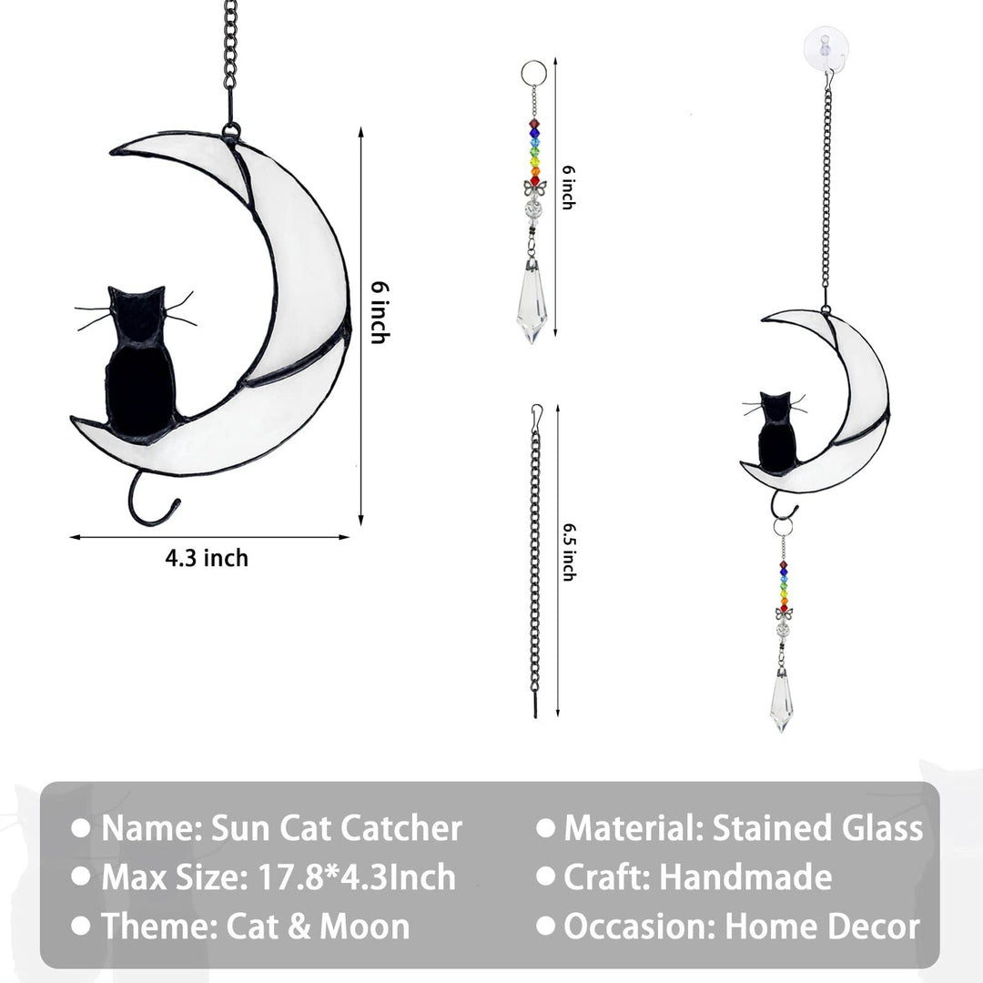 Adorno de cristal para ventana con forma de gato negro y luna blanca de Olivenorma