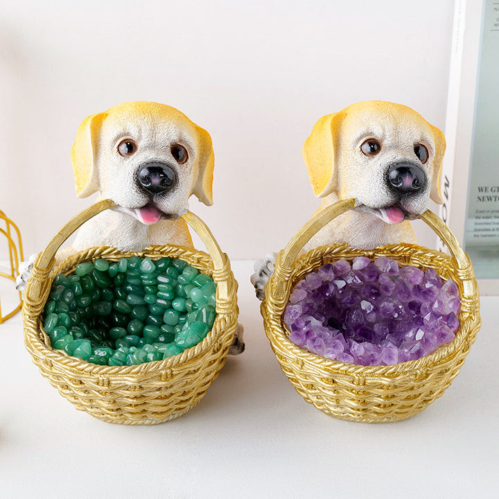 Lámpara de noche de cristal con forma de perro y grava de cristal natural de Olivenorma
