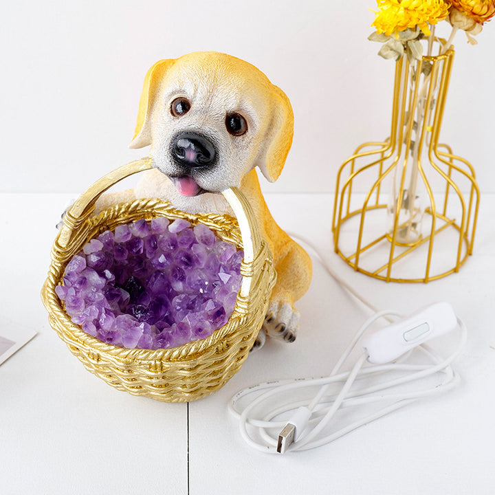 Lámpara de noche de cristal con forma de perro y grava de cristal natural de Olivenorma