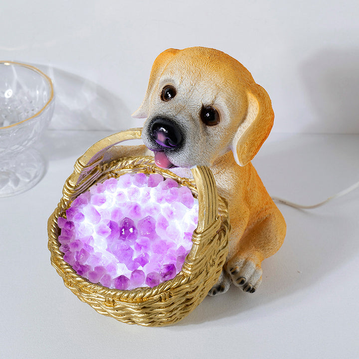 Lámpara de noche de cristal con forma de perro y grava de cristal natural de Olivenorma