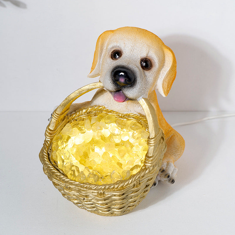 Lámpara de noche de cristal con forma de perro y grava de cristal natural de Olivenorma