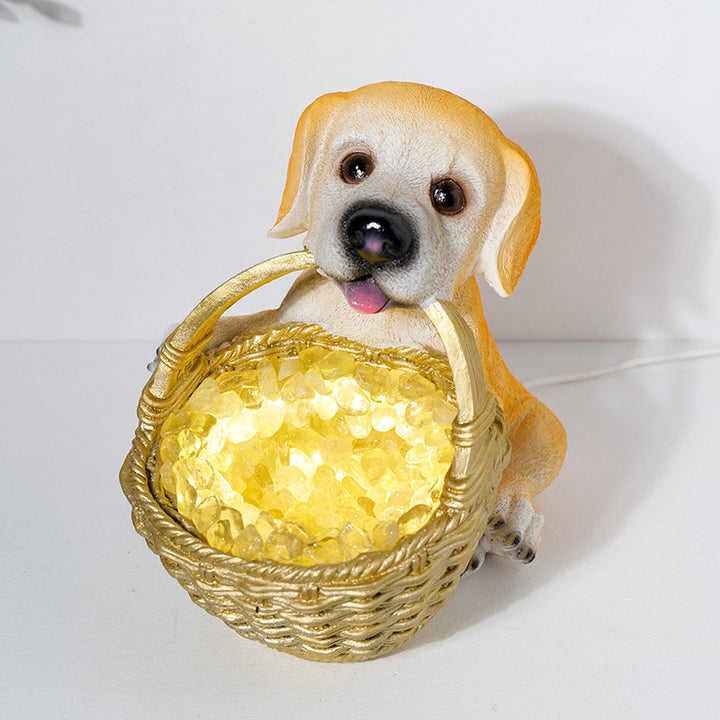 Lámpara de noche de cristal con forma de perro y grava de cristal natural de Olivenorma