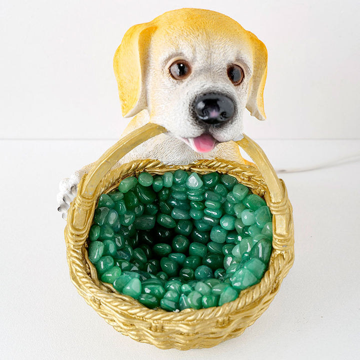 Lámpara de noche de cristal con forma de perro y grava de cristal natural de Olivenorma