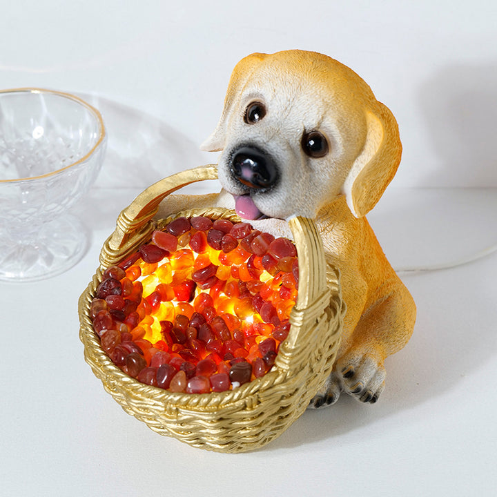 Lámpara de noche de cristal con forma de perro y grava de cristal natural de Olivenorma