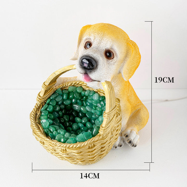Lámpara de noche de cristal con forma de perro y grava de cristal natural de Olivenorma