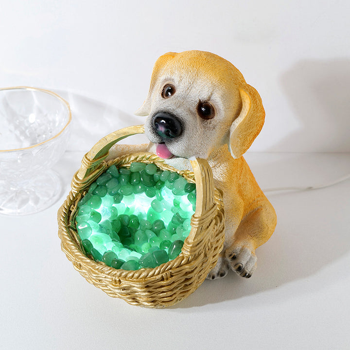 Lámpara de noche de cristal con forma de perro y grava de cristal natural de Olivenorma