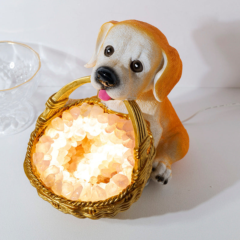 Lámpara de noche de cristal con forma de perro y grava de cristal natural de Olivenorma
