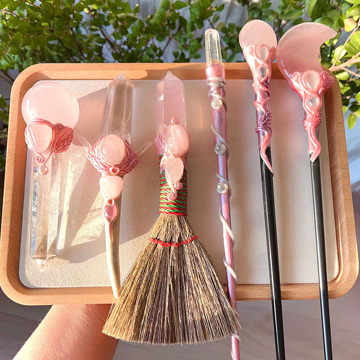 Varitas mágicas de cuarzo rosa natural de Olivenorma, adornos de cristal