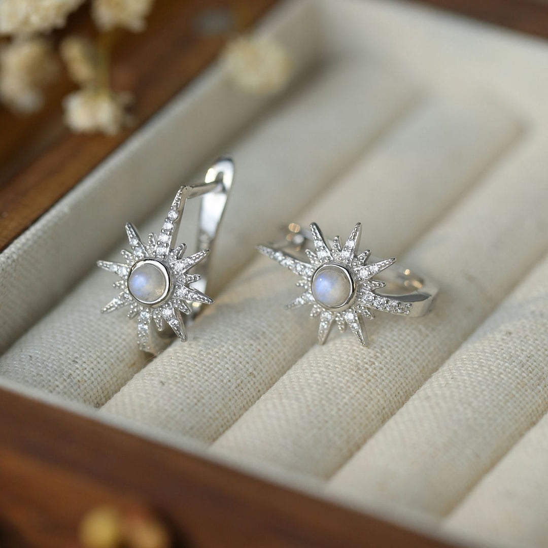 Pendientes de piedra lunar de plata de ley S925 de Olivenorma