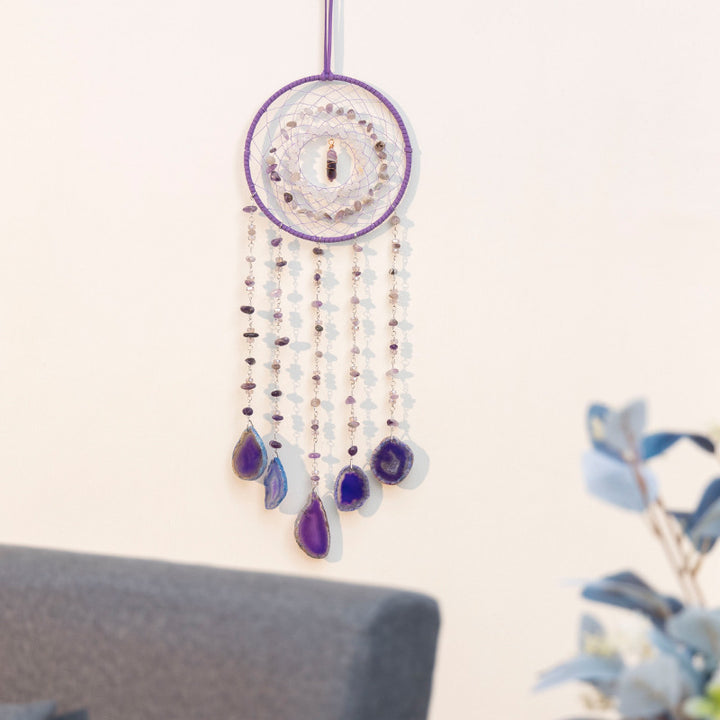 Atrapasueños con forma de amatista y ágata morada de Olivenorma