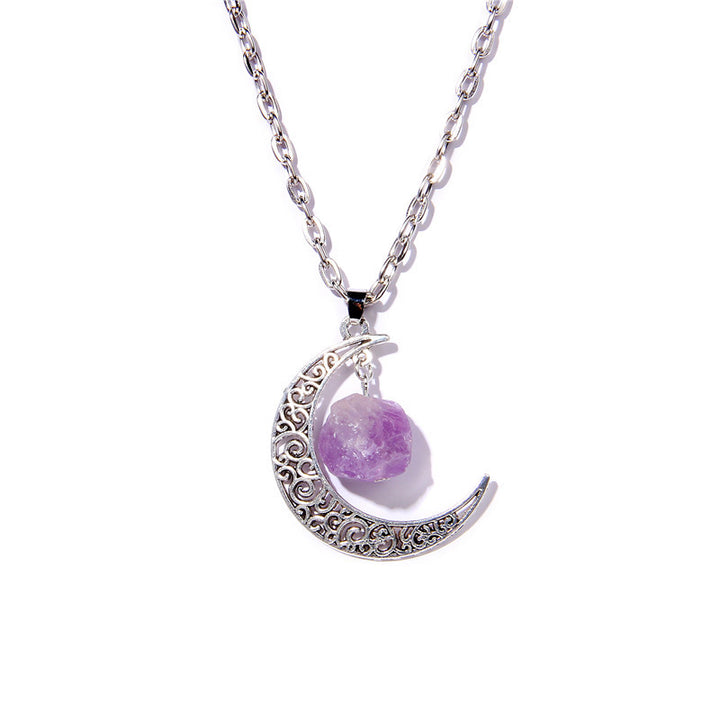 Collar con colgante de piedra natural y luna de plata de Olivenorma