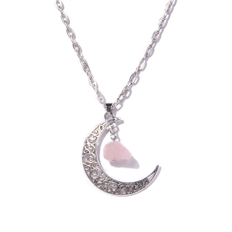 Collar con colgante de piedra natural y luna de plata de Olivenorma