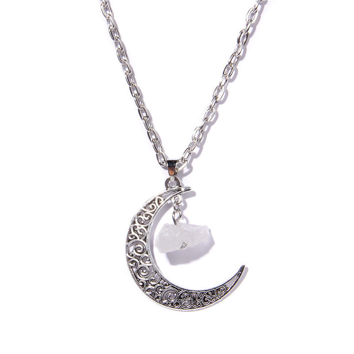 Collar con colgante de piedra natural y luna de plata de Olivenorma