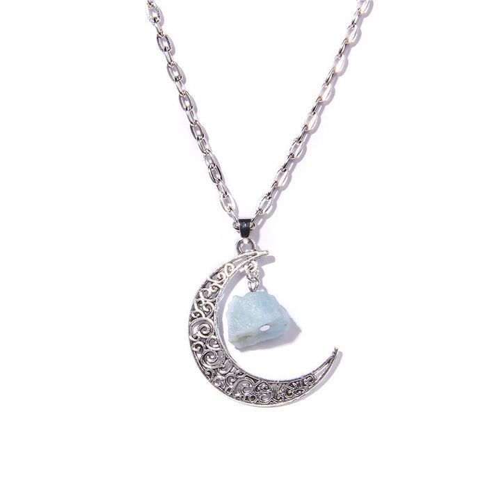 Collar con colgante de piedra natural y luna de plata de Olivenorma