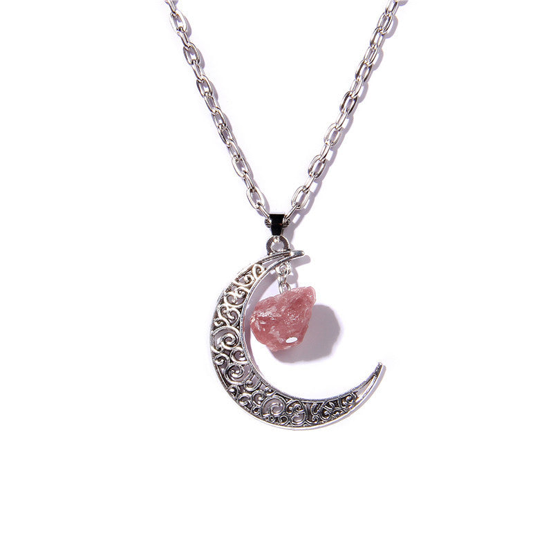 Collar con colgante de piedra natural y luna de plata de Olivenorma