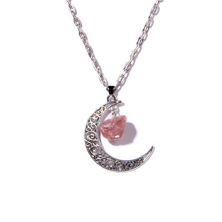 Collar con colgante de piedra natural y luna de plata de Olivenorma