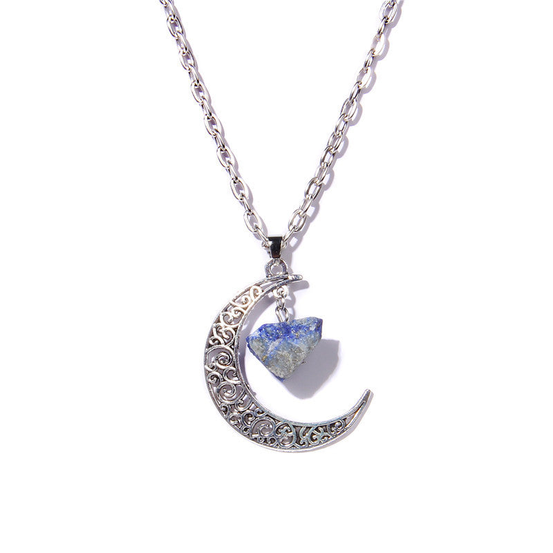 Collar con colgante de piedra natural y luna de plata de Olivenorma