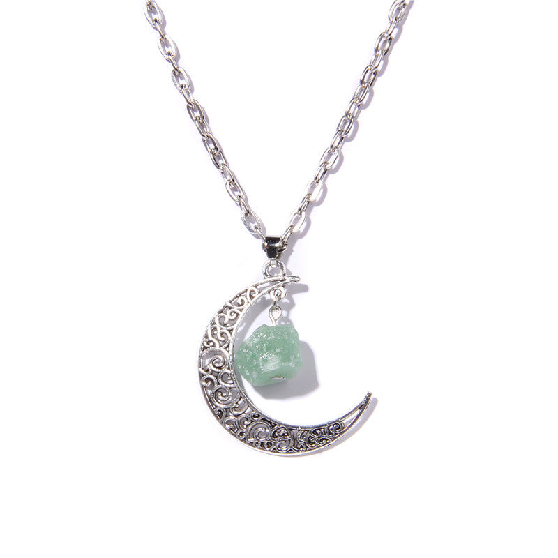 Collar con colgante de piedra natural y luna de plata de Olivenorma