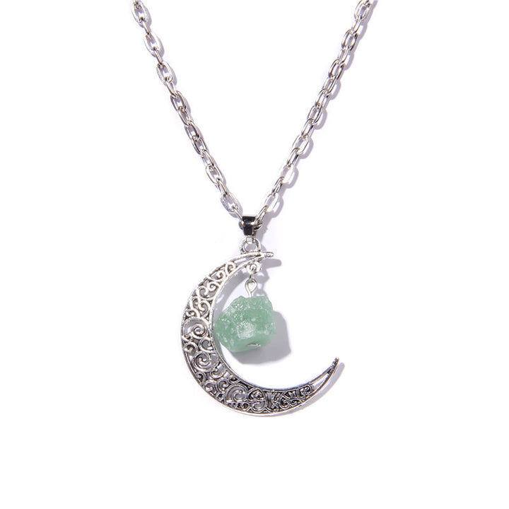 Collar con colgante de piedra natural y luna de plata de Olivenorma
