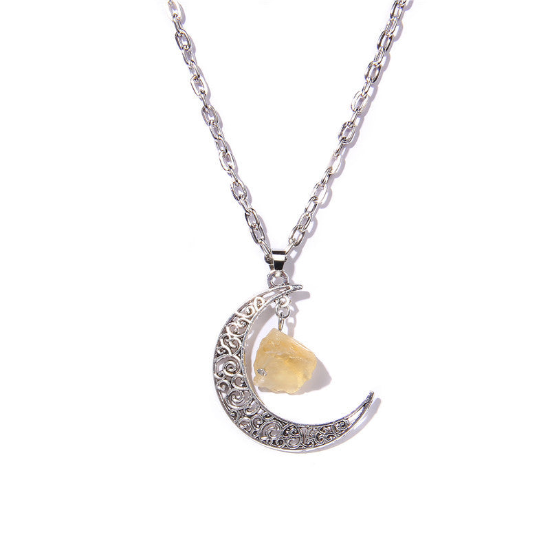 Collar con colgante de piedra natural y luna de plata de Olivenorma
